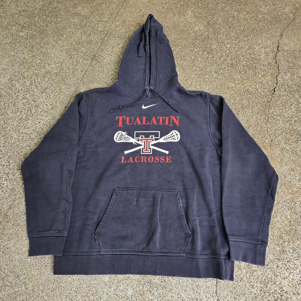 Vtg Y2k NIKE Tualatin Lacrosse Center Swoosh Athletic Hooded Sweatshirt Large